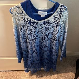 2 for 1 blue tank and paisley knit blouse